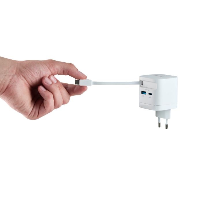 Intenso 65W GaN napajalnik z vgrajenim kablom USB-C, bel - slika 3