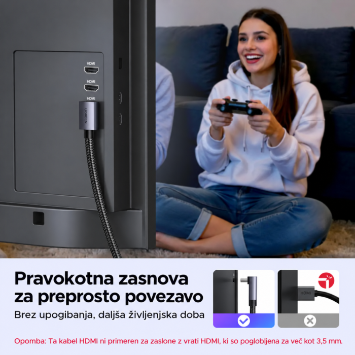 Ugreen 8K Ultra HDMI 2.1 kotni kabel - 2M - slika 4