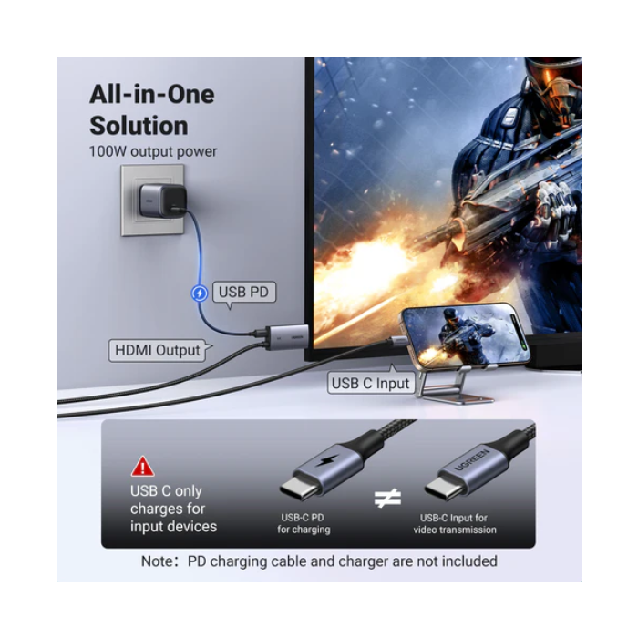 Ugreen USB-C na HDMI 4K kabel + polnjenje - 2M - slika 4